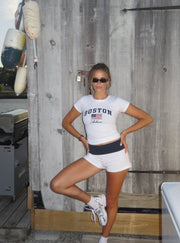 Navy foldover shorts